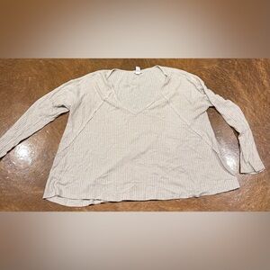 Forever 21 Cream Long Sleeve V-Neck Top